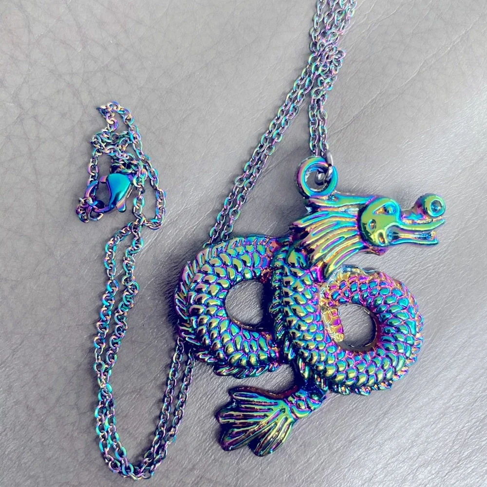 Rainbow π Chinese dragon π boho Necklace - Picture 5 of 12